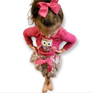 Rare Find! GLORIMONT Owl Applique Top & Skirt Set